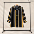 Black & Mustard Striped Double-Breasted Long Shirt