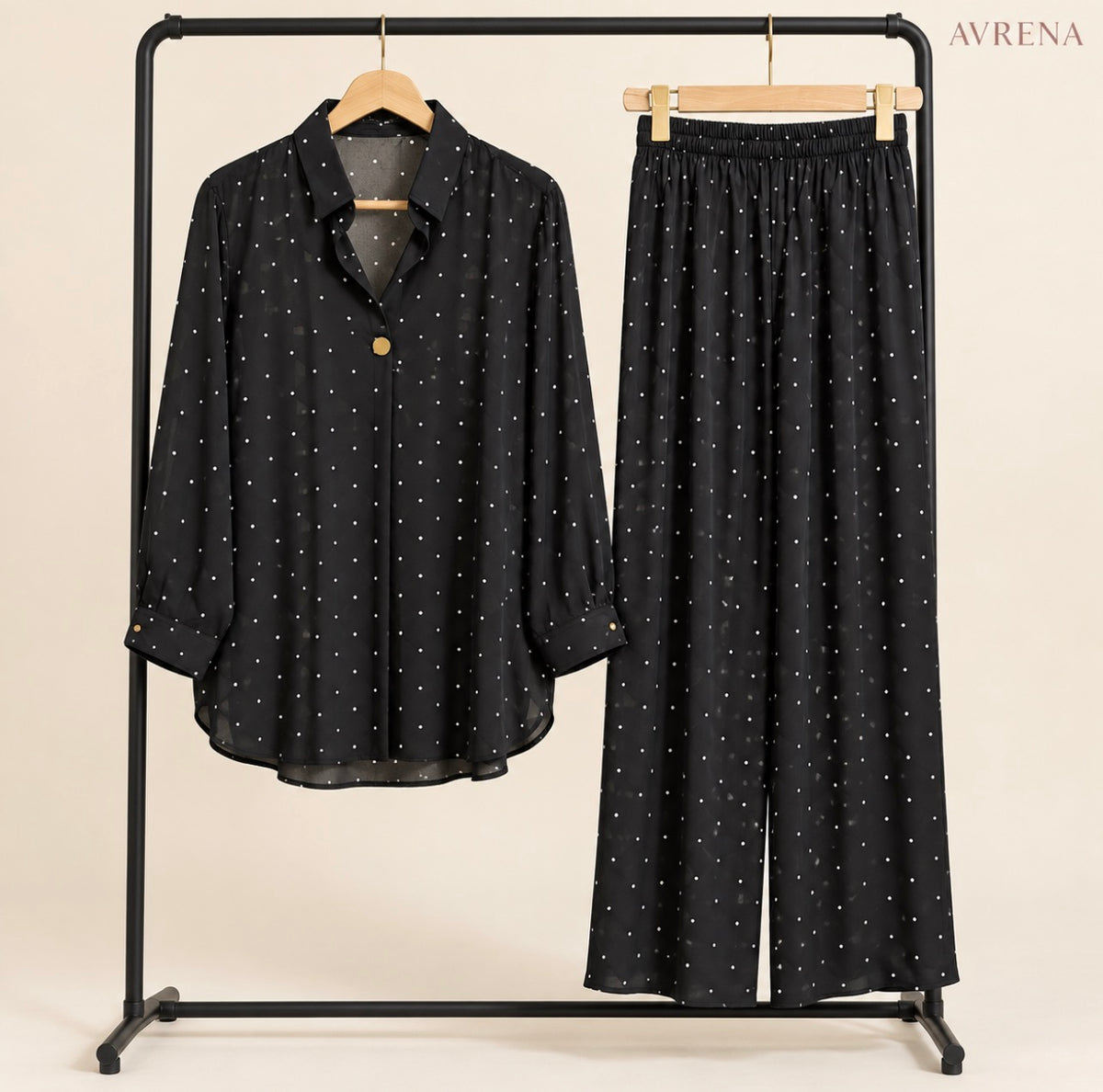 Black Polka Dot Single-Button Shirt & Trouser Set