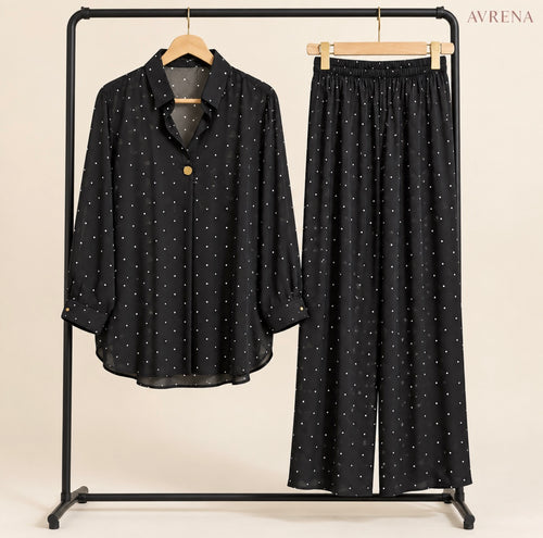 Black Polka Dot Single-Button Shirt & Trouser Set