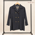 Black & White Pinstriped Double-Breasted Long Shirt