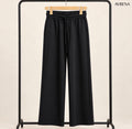 Black Wide-Leg Trousers with Drawstring Waist