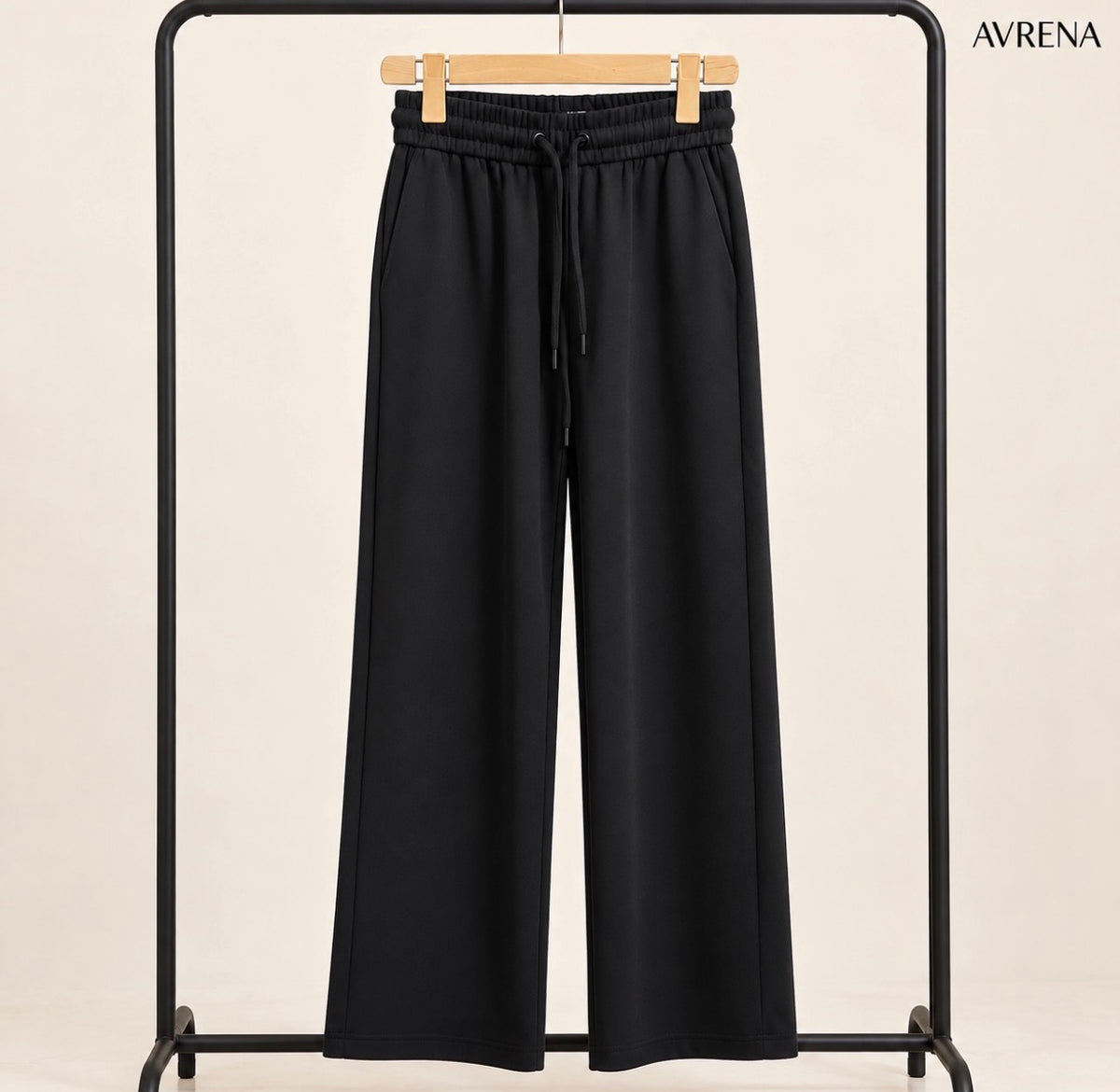 Black Wide-Leg Trousers with Drawstring Waist