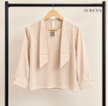 Champagne Scarf-Detail Blouse with Embellished Neckline