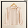 Champagne V-Neck Blouse with Layered Collar