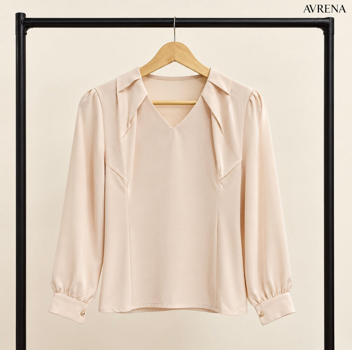 Champagne V-Neck Blouse with Layered Collar