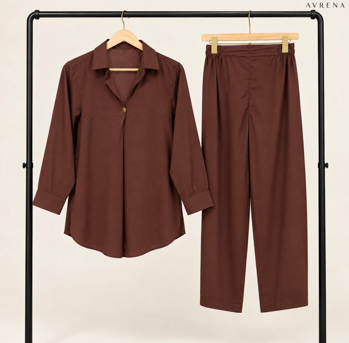 Chocolate Brown Single-Button Shirt & Trouser Set