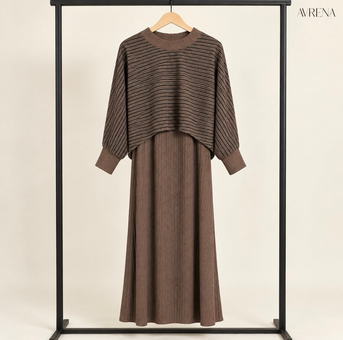 Chocolate Brown Striped Layered Maxi Dress