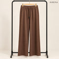 Chocolate Brown Wide-Leg Trousers with Drawstring Waist