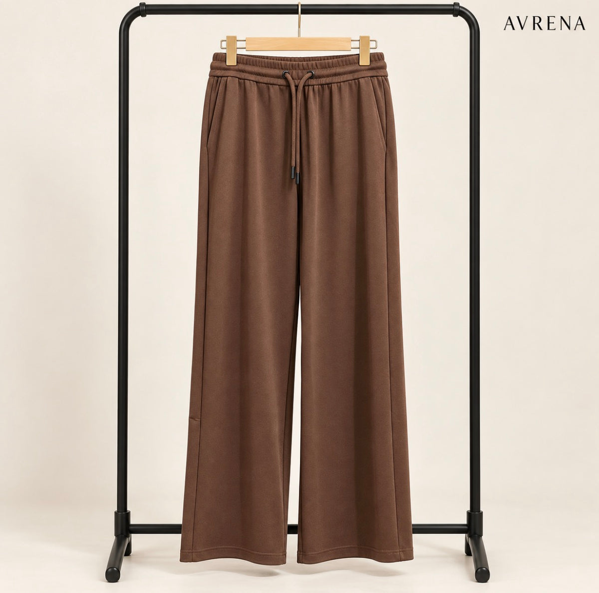 Chocolate Brown Wide-Leg Trousers with Drawstring Waist