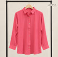 Coral Pink Textured Button-Down Shirt with Long Sleeves