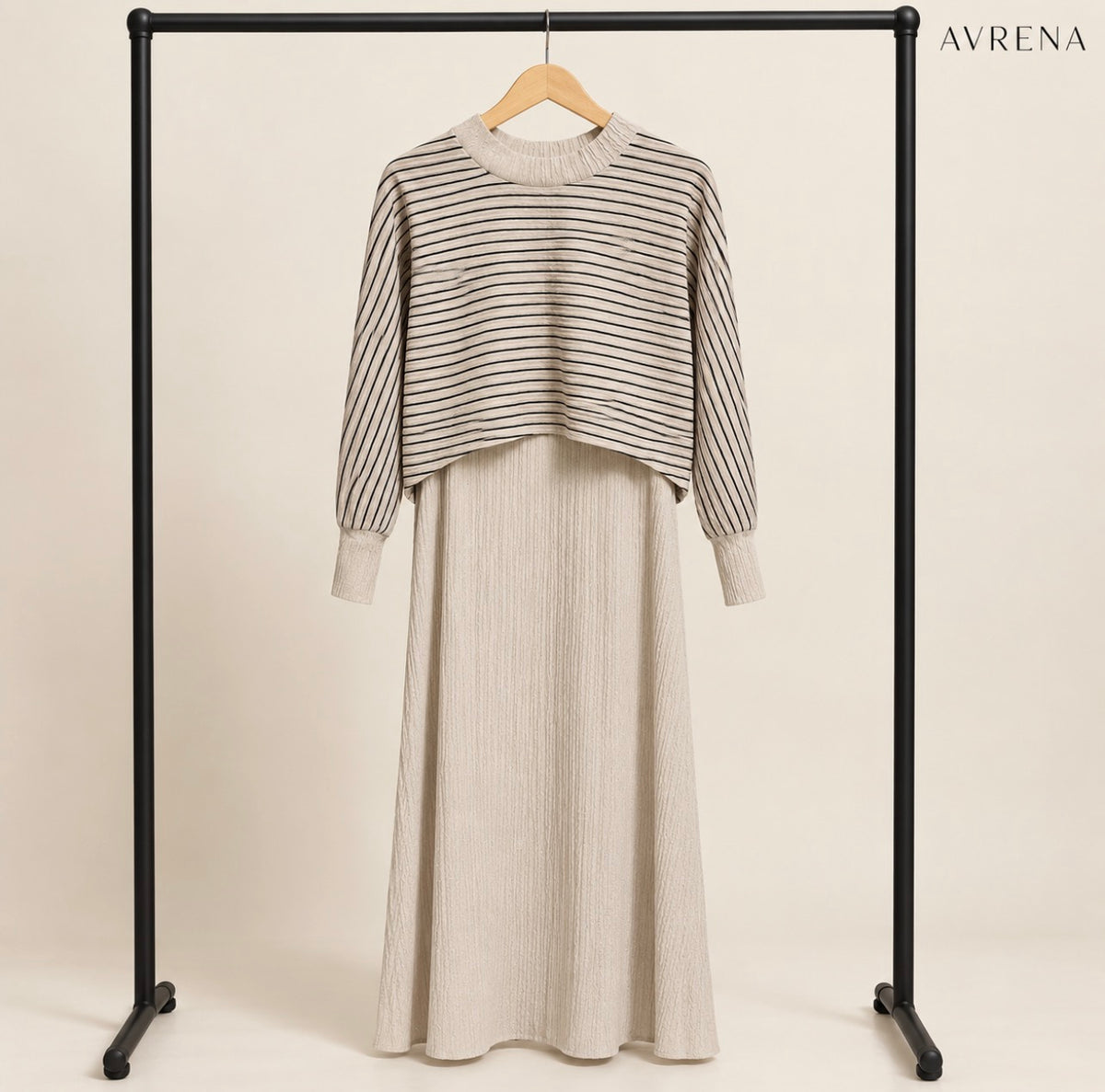 Cream & Black Striped Layered Maxi Dress