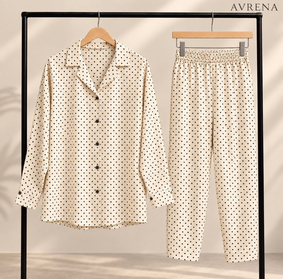 Cream Polka Dot Shirt & Trouser Set