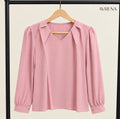 Dusty Rose V-Neck Blouse with Layered Collar