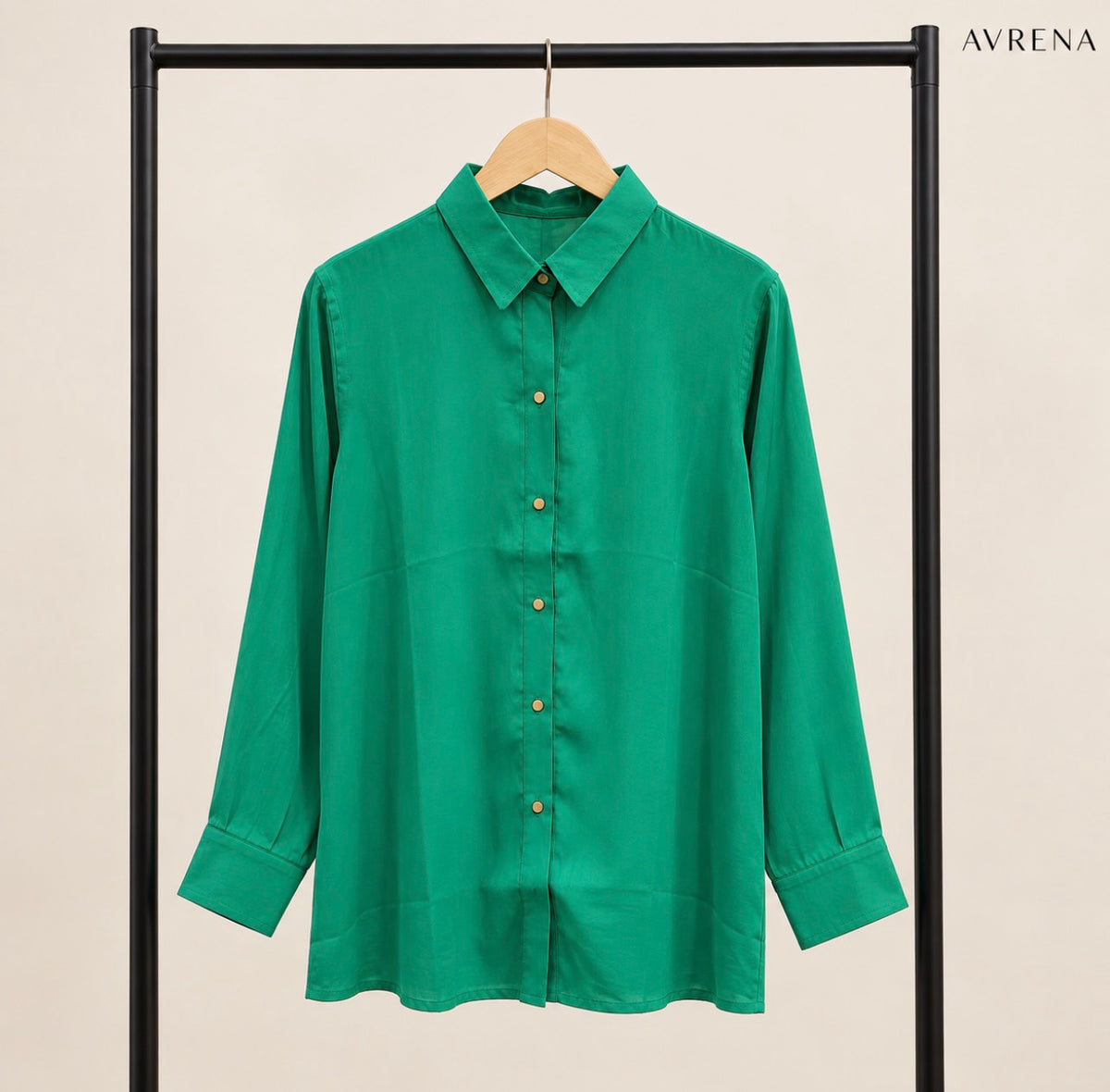 Emerald Green Button-Down Shirt with Long Sleeves