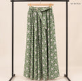 Green & White Floral Print Maxi Skirt with Buckle Belt