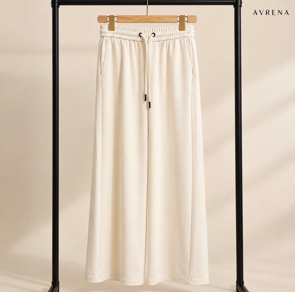 Ivory Wide-Leg Trousers with Drawstring Waist