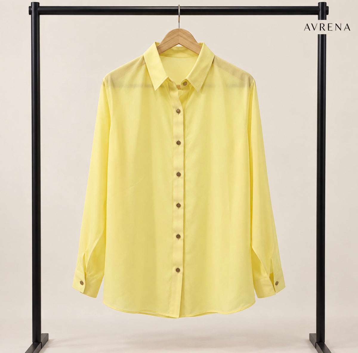 Lemon Yellow Button-Down Shirt with Long Sleeves