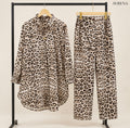 Leopard Print Single-Button Long Shirt & Trouser Set