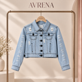 Light Blue Distressed Denim Jacket with Black Buttons