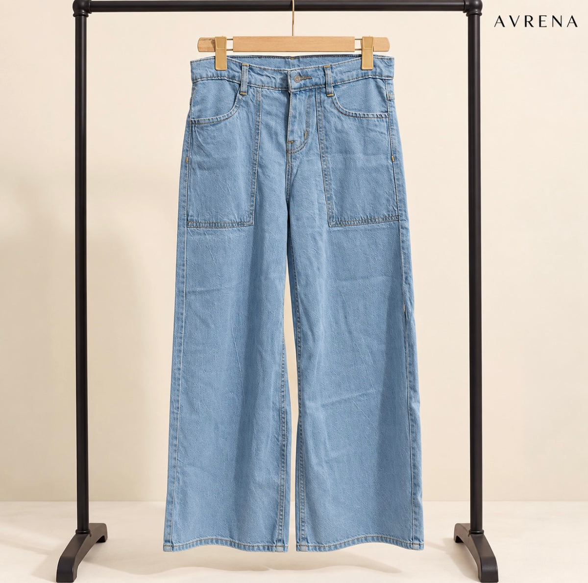 Light Blue Wide-Leg Jeans with Front Patch Pockets
