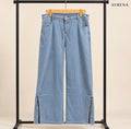 Light Blue Wide-Leg Jeans with Side Button Detail