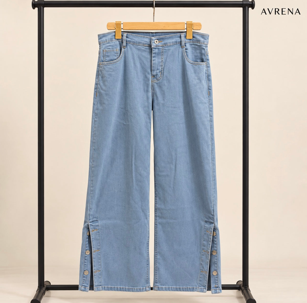 Light Blue Wide-Leg Jeans with Side Button Detail