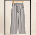 Light Grey Wide-Leg Trousers with Drawstring Waist
