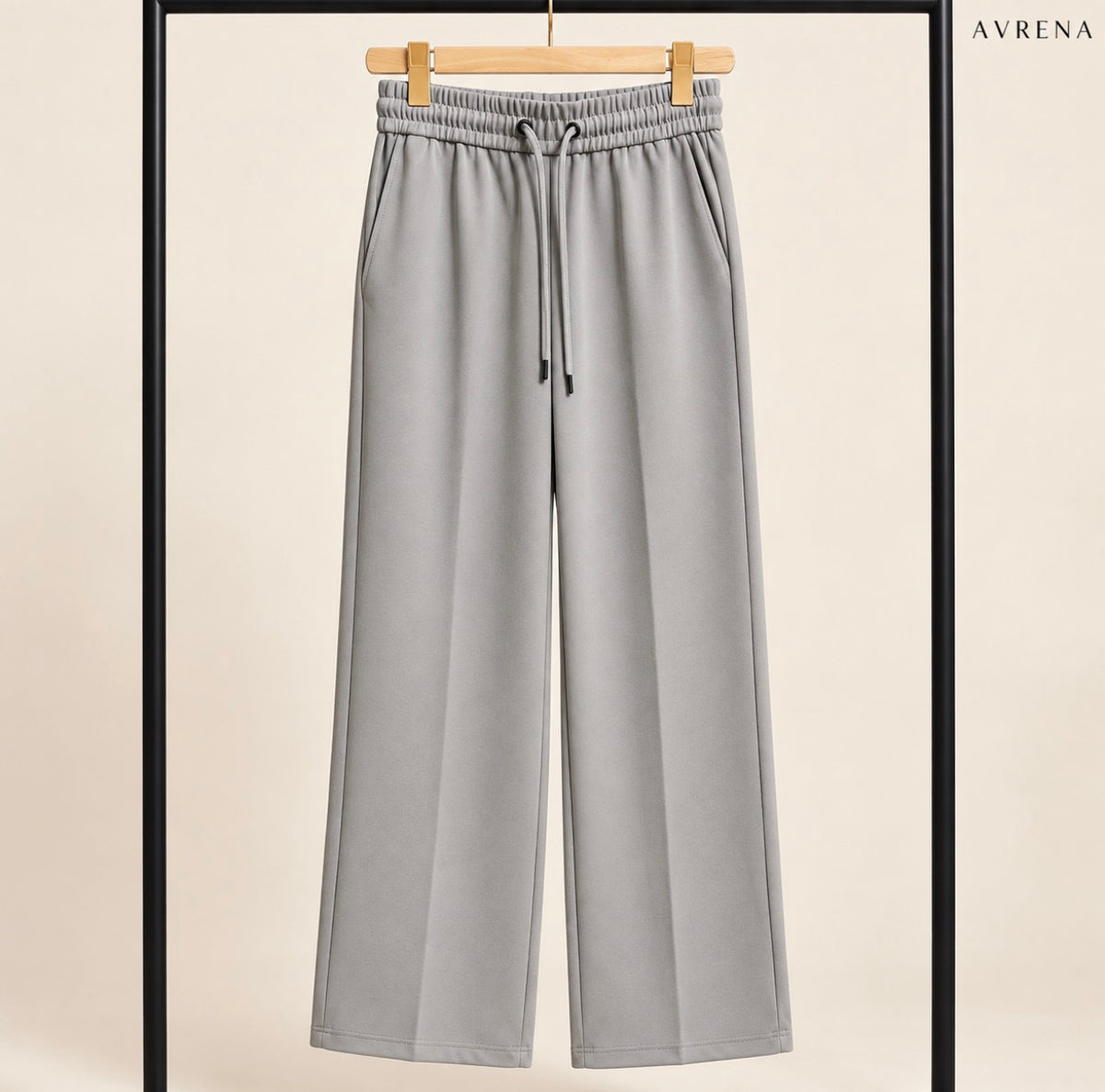 Light Grey Wide-Leg Trousers with Drawstring Waist