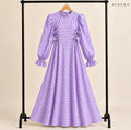 Lilac Polka Dot Maxi Dress with Side Ties & Ruffle Cuffs