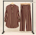 Maroon & Beige Striped Long Shirt & Trouser Set