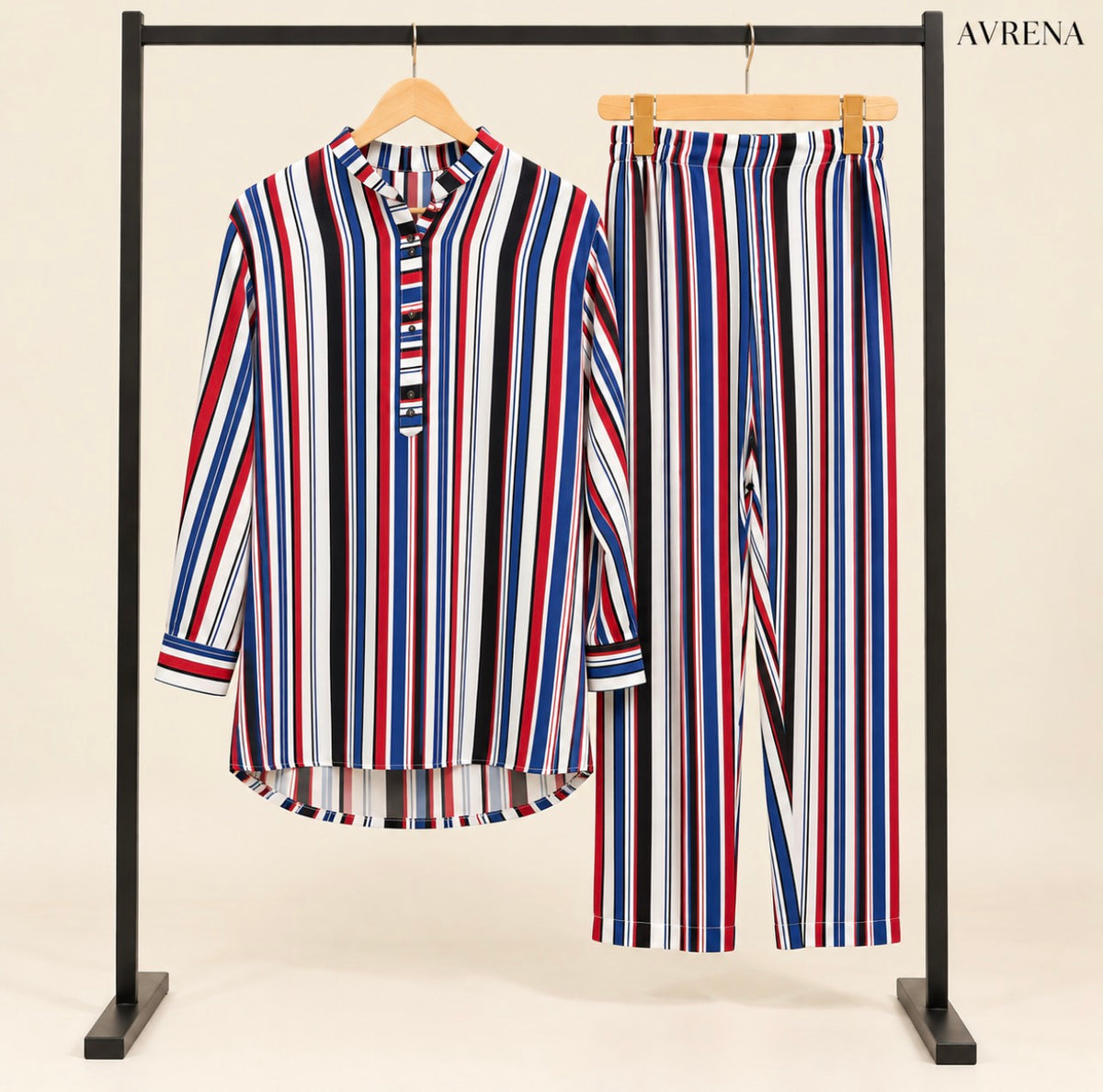 Multicolour Striped Long Shirt & Trouser Set
