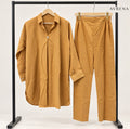Mustard Textured Single-Button Long Shirt & Trouser Set