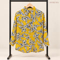Mustard Yellow Floral Print Button-Down Shirt