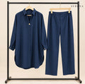Navy Single-Button Long Shirt & Trouser Set