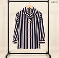 Navy & White Striped Double-Breasted Long Shirt