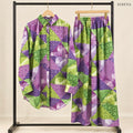 Purple & Green Geometric Print Long Shirt & Trouser Set