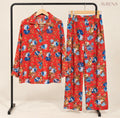 Red Floral Print Button-Down Shirt & Trouser Set