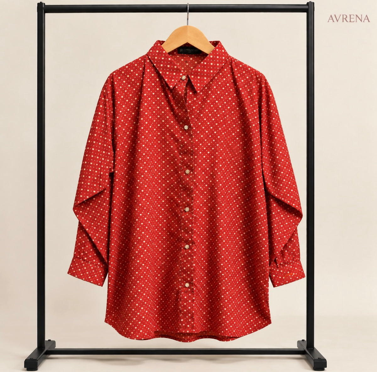 Red Mini Heart Print Button-Down Shirt