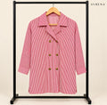 Red & White Striped Double-Breasted Long Shirt