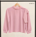 Rose Pink Blouse with Embellished Sheer Scarf Detail