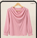 Rose Pink Pearl-Detail Cowl-Neck Blouse