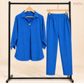 Royal Blue Single-Button Long Shirt & Trouser Set