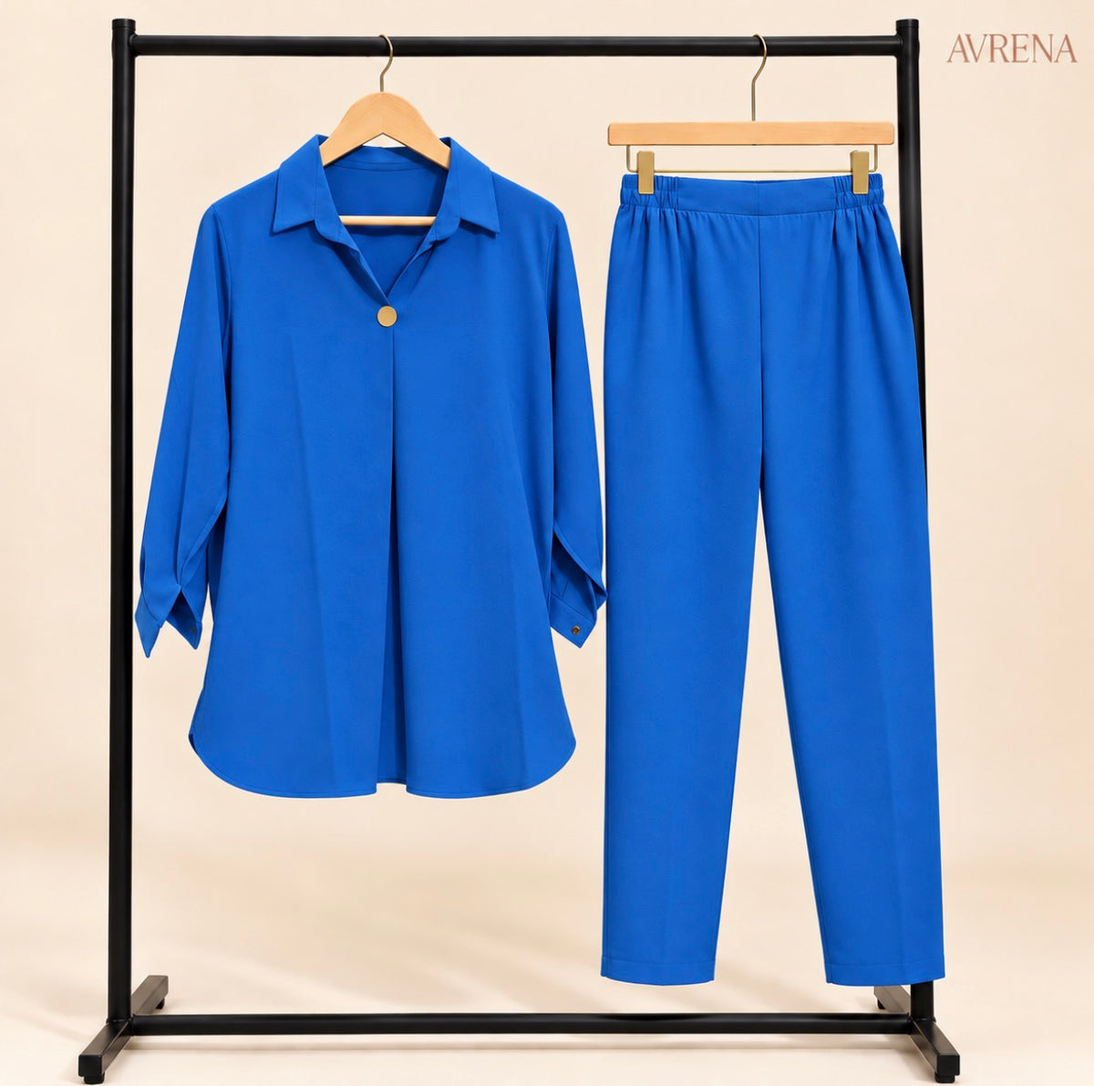 Royal Blue Single-Button Long Shirt & Trouser Set