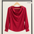 Ruby Red Pearl-Detail Cowl-Neck Blouse