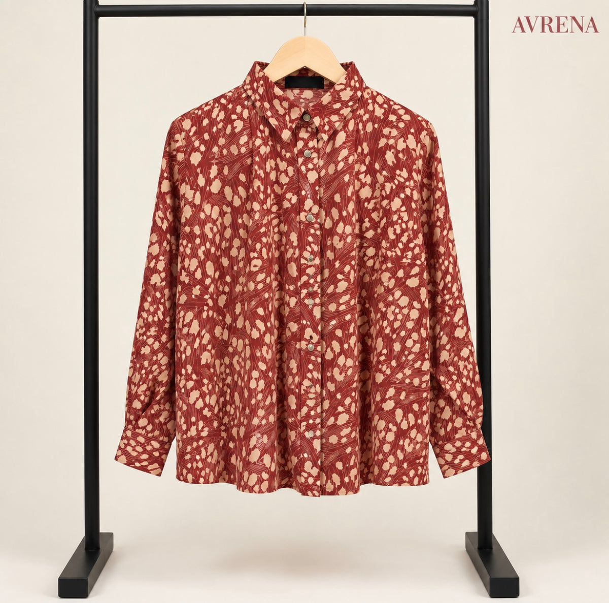 Rust & Beige Abstract Print Button-Down Shirt
