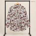 White & Maroon Abstract Star Print Button-Down Shirt